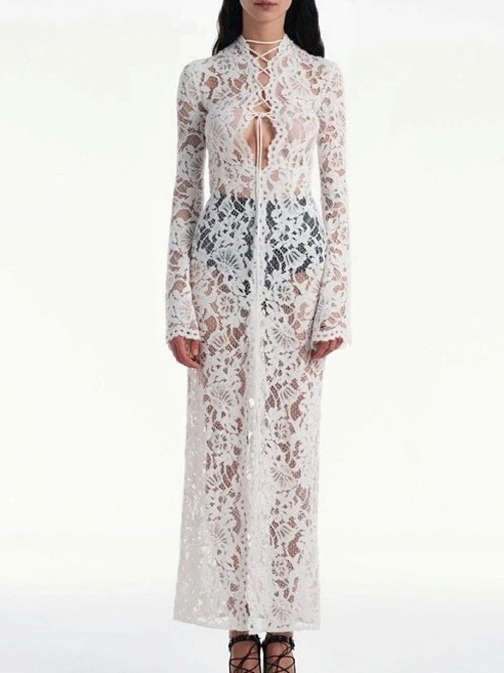 Manurí Sally Dress Floral Lace Maxi Dress in Cream